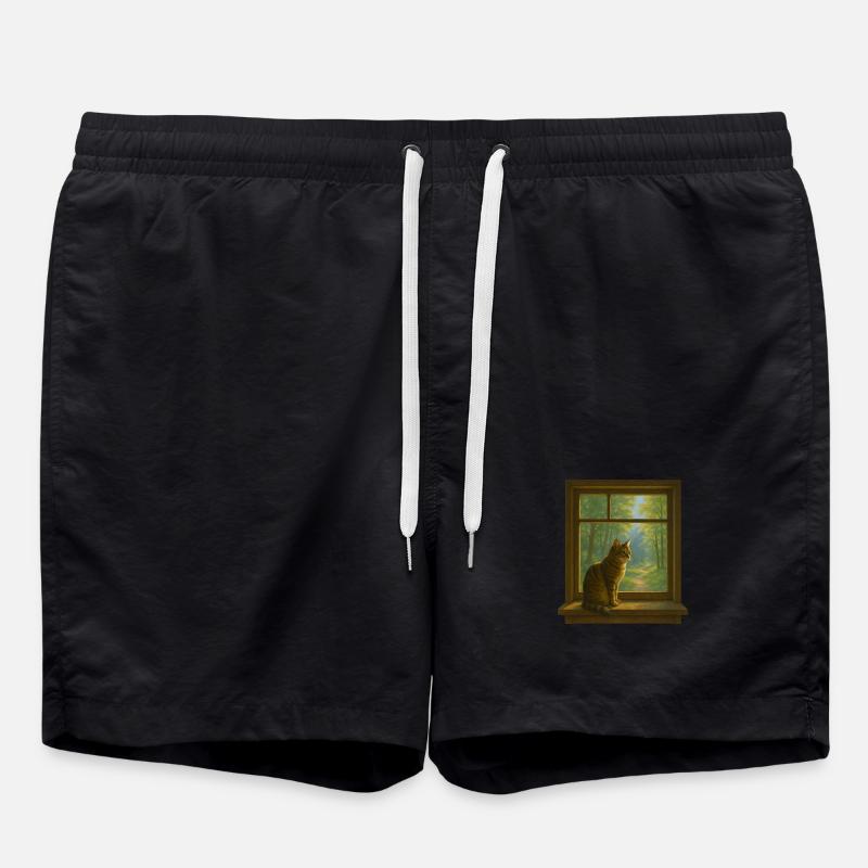 Cat at the window - Swim Trunks - black
