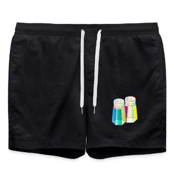 Salz & Pfeffer im Prisma-Glas – Farbenfrohe Würze - Badeshorts - Schwarz - Vorne - AI Model Male 185 light (185cm)