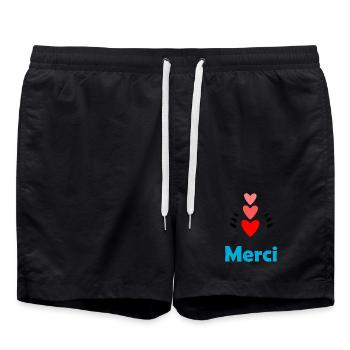 VIELEN DANK. GELIEBTE. MEISTER. DANKE HERRIN. GESCHENK. - Badeshorts - Schwarz - Vorne - AI Model Male 185 light (185cm)