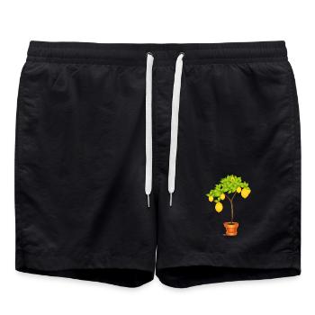 Mediterranes Zitronenbäumchen Motiv im Topf - Badeshorts - Schwarz - Vorne - AI Model Male 185 light (185cm)