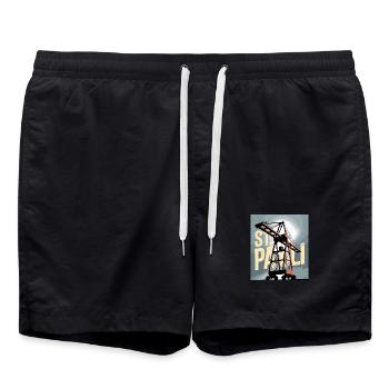 St. Pauli, Hambourg, Port, Port, Grue, Nostalgie - Short de bain - noir - Devant - AI Model Male 185 light (185cm)