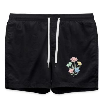 Pastel flowers in watercolor style - Swim Trunks - black - Front - AI Model Male 185 light (185cm)