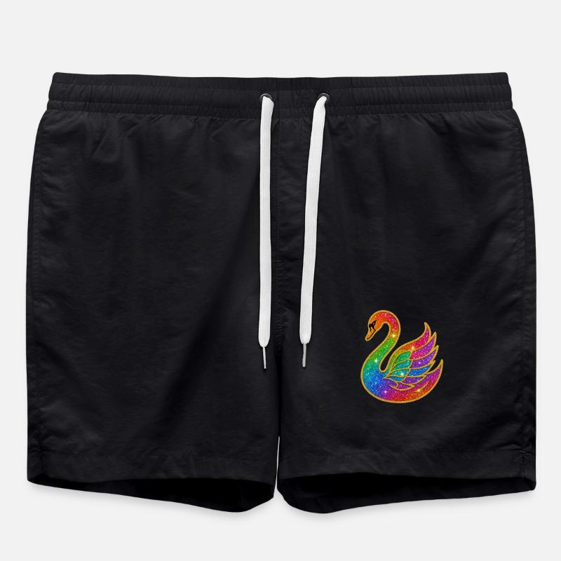 Regenbogen Glitzer Schwan Mutter - Badeshorts - Schwarz