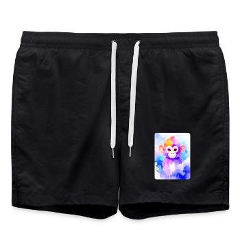 Little Monkey (Portrait) (Purple Watercolor) - Swim Trunks - black - Front - AI Model Male 185 light (185cm)