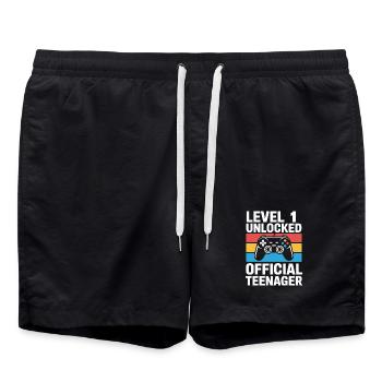 Level 1 Freigeschaltetes Geburtstags-Gamer-Geschenk - Badeshorts - Schwarz - Vorne - AI Model Male 185 light (185cm)