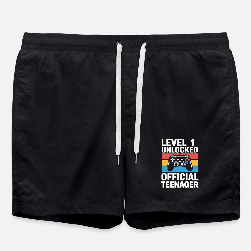 Level 1 Unlocked Birthday Gamer Gift - Swim Trunks - black