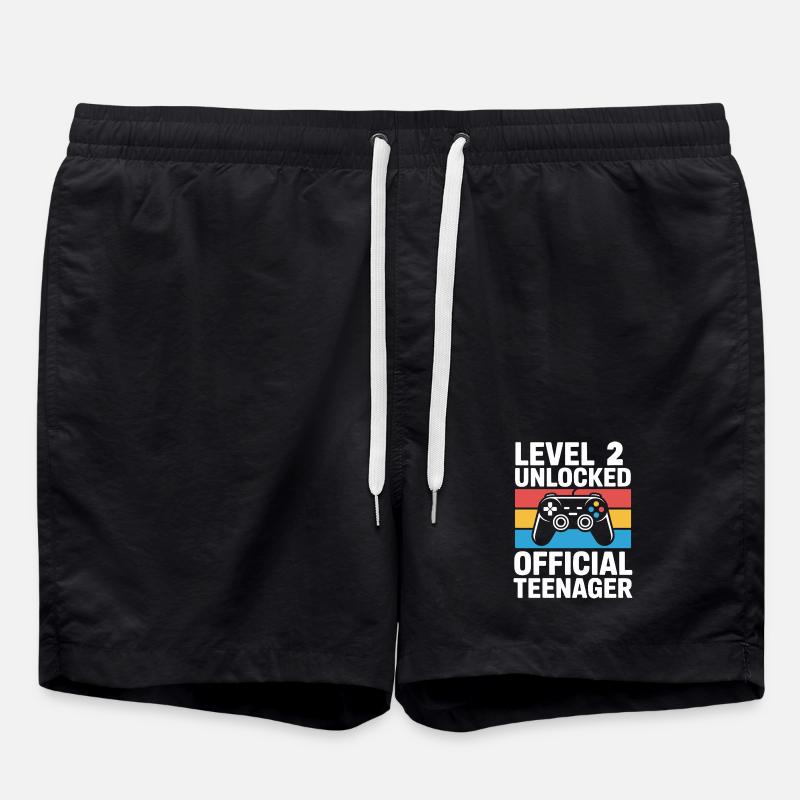 Level 2 Unlocked Birthday Gamer - Swim Trunks - black
