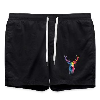 Hirsch Reh Geweih - Badeshorts - Schwarz - Vorne - AI Model Male 185 light (185cm)