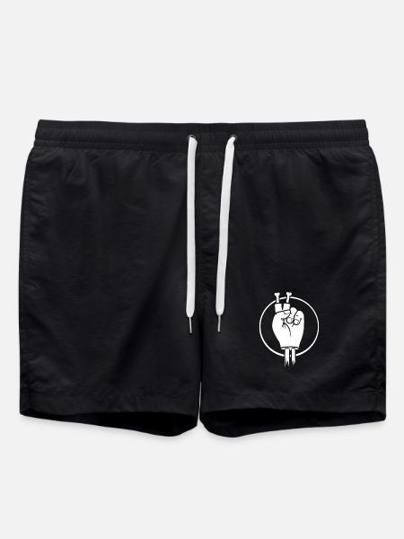 Victory Sign Hand with Bone Fingers - Swim Trunks - black