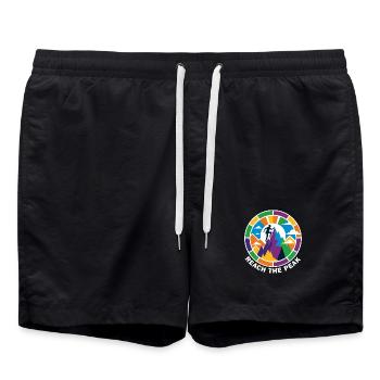 Gipfel Bergsteiger Alpin Pop Kunst Trekking Motiv - Badeshorts - Schwarz - Vorne - AI Model Male 185 light (185cm)