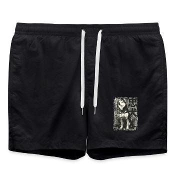 Akita Inu Portrait – 忠犬 Urban Art - Swim Trunks - black - Front - AI Model Male 185 light (185cm)