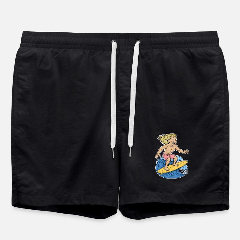 Blonde Surfer on Wave - Swim Trunks - black