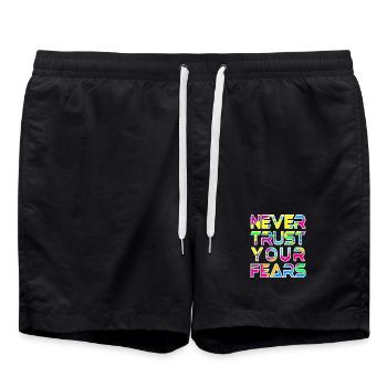 Niemals Angst vor W - Badeshorts - Schwarz - Vorne - AI Model Male 185 light (185cm)