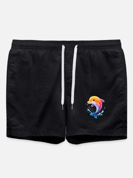 Farbiger Delfin Spritz - Badeshorts - Schwarz