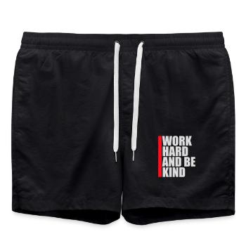 Work Hard And Be Kind Inspirational Diligence Kindness Logo - Swim Trunks - black - Front - AI Model Male 185 light (185cm)