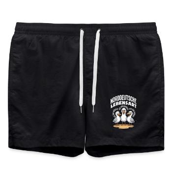Moin Moin Norden - Maritimes Norddeutsch Design - Badeshorts - Schwarz - Vorne - AI Model Male 185 light (185cm)