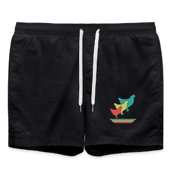 Hühner Trio Retro - Badeshorts - Schwarz - Vorne - AI Model Male 185 light (185cm)