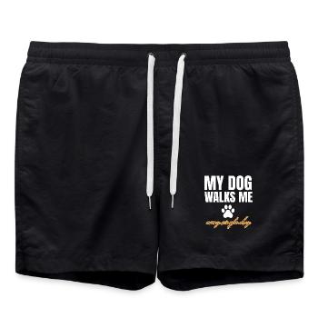 My dog walks me every single day - Badeshorts - Schwarz - Vorne - AI Model Male 185 light (185cm)