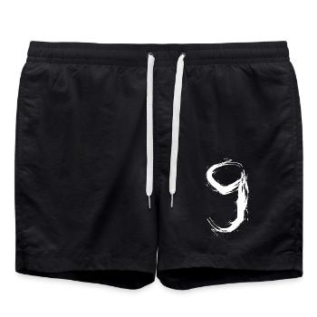 Number 9 number nine white vector graphic - Swim Trunks - black - Front - AI Model Male 185 light (185cm)