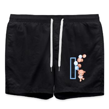 Blue Letter i Bear - Swim Trunks - black - Front - AI Model Male 185 light (185cm)