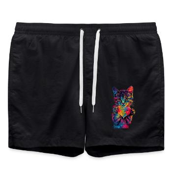 Katze - Badeshorts - Schwarz - Vorne - AI Model Male 185 light (185cm)