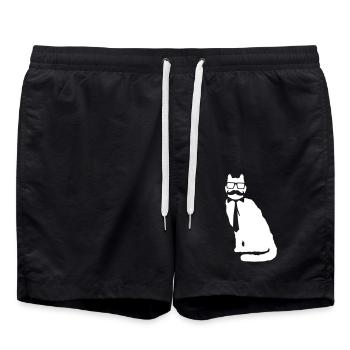Schlaue Nerd Katze Hornbrille Geek Krawatte Brille - Badeshorts - Schwarz - Vorne - AI Model Male 185 light (185cm)