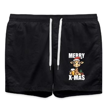 Giraffe Merry Christmas Weihnachten - Swim Trunks - black - Front - AI Model Male 185 light (185cm)