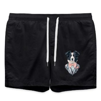 Border Collie - Badeshorts - Schwarz - Vorne - AI Model Male 185 light (185cm)
