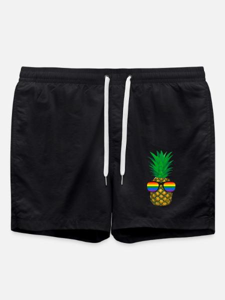 Ananas, Sonnenbrille, LGTB, Regenbogen,bunt - Badeshorts - Schwarz