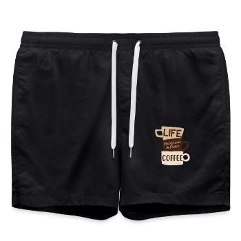 Lustiger Barista-Humor Das Leben beginnt nach dem Kaffee - Badeshorts - Schwarz - Vorne - AI Model Male 185 light (185cm)