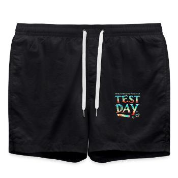 Retro Do Not Stress Do Your Best Test Day Saying - Swim Trunks - black - Front - AI Model Male 185 light (185cm)
