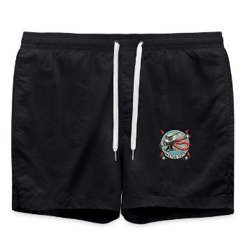 Retro cartoon, flying anvil and hammer - Swim Trunks - black - Front - AI Model Male 185 light (185cm)