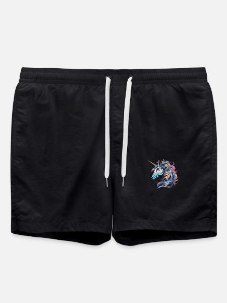 Einhorn Porträt - Badeshorts - Schwarz