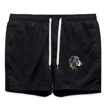 Greyhound Hund Portrait - Badeshorts - Schwarz - Vorne - AI Model Male 185 light (185cm)
