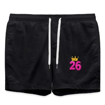 26 Zahl Trikot Krone - Badeshorts - Schwarz - Vorne - AI Model Male 185 light (185cm)