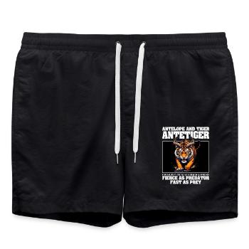 WILD WIE EIN RAUBTIER, SCHNELL WIE EINE BEUTE - ANTILOPE & TIGER - Badeshorts - Schwarz - Vorne - AI Model Male 185 light (185cm)