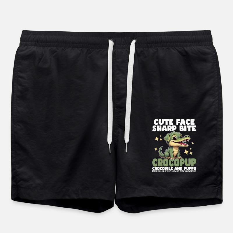 CUTE FACE SHARP BITE - CROCODILE AND PUPPY - Swim Trunks - black