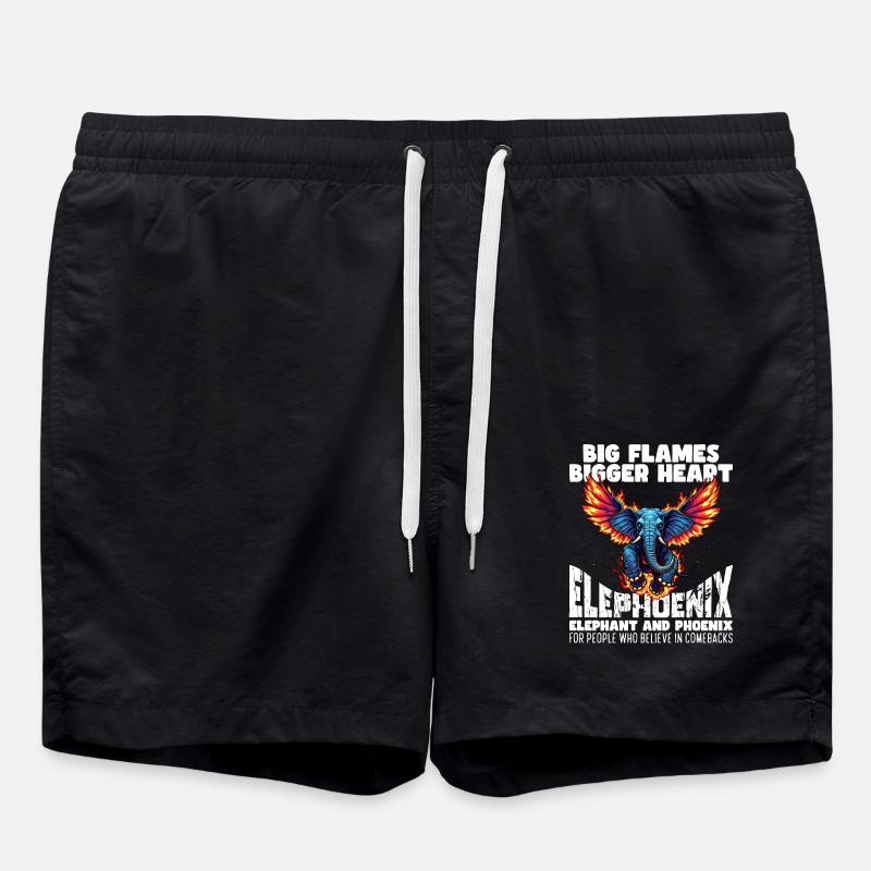 BIG FLAMES, BIGGER HEART - ELEPHOENIX - Swim Trunks - black
