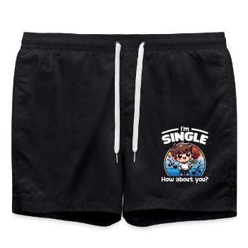 I'M SINGLE, HOW ABOUT YOU - HAPPY VALENTINE'S DAY - Swim Trunks - black - Front - AI Model Male 185 light (185cm)