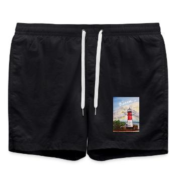 EG Büsum I Urlaub I Leuchtturm I Nordsee I Meer - Badeshorts - Schwarz - Vorne - AI Model Male 185 light (185cm)
