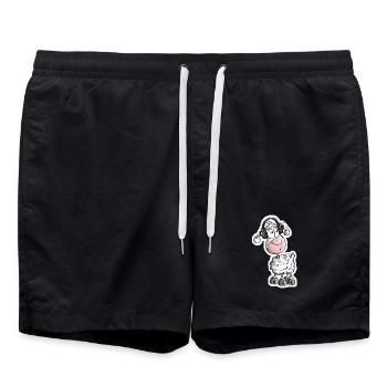 Schaf mag Musik - Schafe - Lamm - Bock - Schafbock - Badeshorts - Schwarz - Vorne - AI Model Male 185 light (185cm)