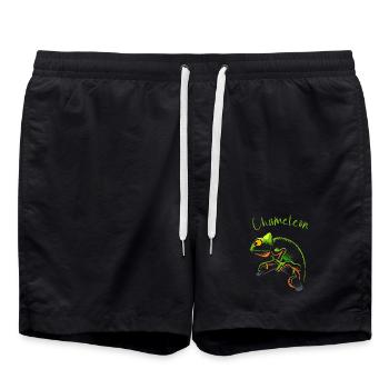 Vivid Chameleon Illustration for Nature Lovers - Swim Trunks - black - Front - AI Model Male 185 light (185cm)
