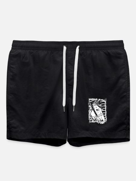 Reiten - Reiter - Pferd - Pferdekopf - Badeshorts - Schwarz