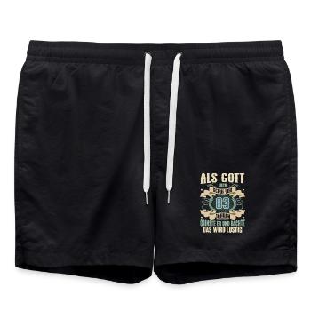 83. Geburtstag Als Gott Mich Schuf Vor - Badeshorts - Schwarz - Vorne - AI Model Male 185 light (185cm)
