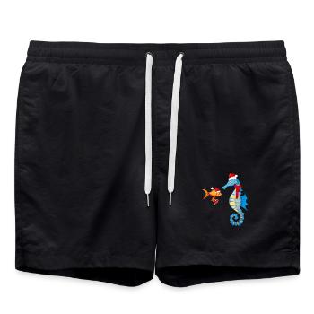 Fisch und Seepferdchen in Weihnachtsstimmung - Badeshorts - Schwarz - Vorne - AI Model Male 185 light (185cm)