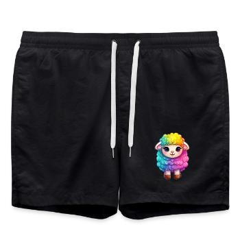 Colorful Sheep Rainbow LGBTQ Animal Wool Gender - Swim Trunks - black - Front - AI Model Male 185 light (185cm)