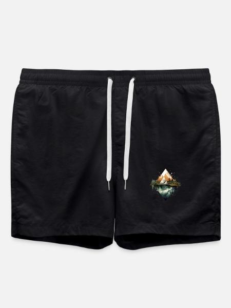 Geometric Mountains and Reflections - Swim Trunks - black