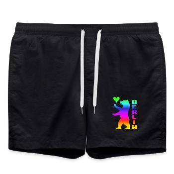 Pride Berlin Bear with Heart Rainbow Flag - Swim Trunks - black - Front - AI Model Male 185 light (185cm)