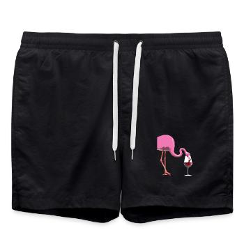 Flamant rose avec verre à vin - Short de bain - noir - Devant - AI Model Male 185 light (185cm)