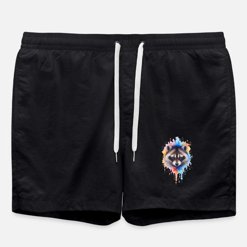 Aquarell Waschbär Farbexplosion - Badeshorts - Schwarz